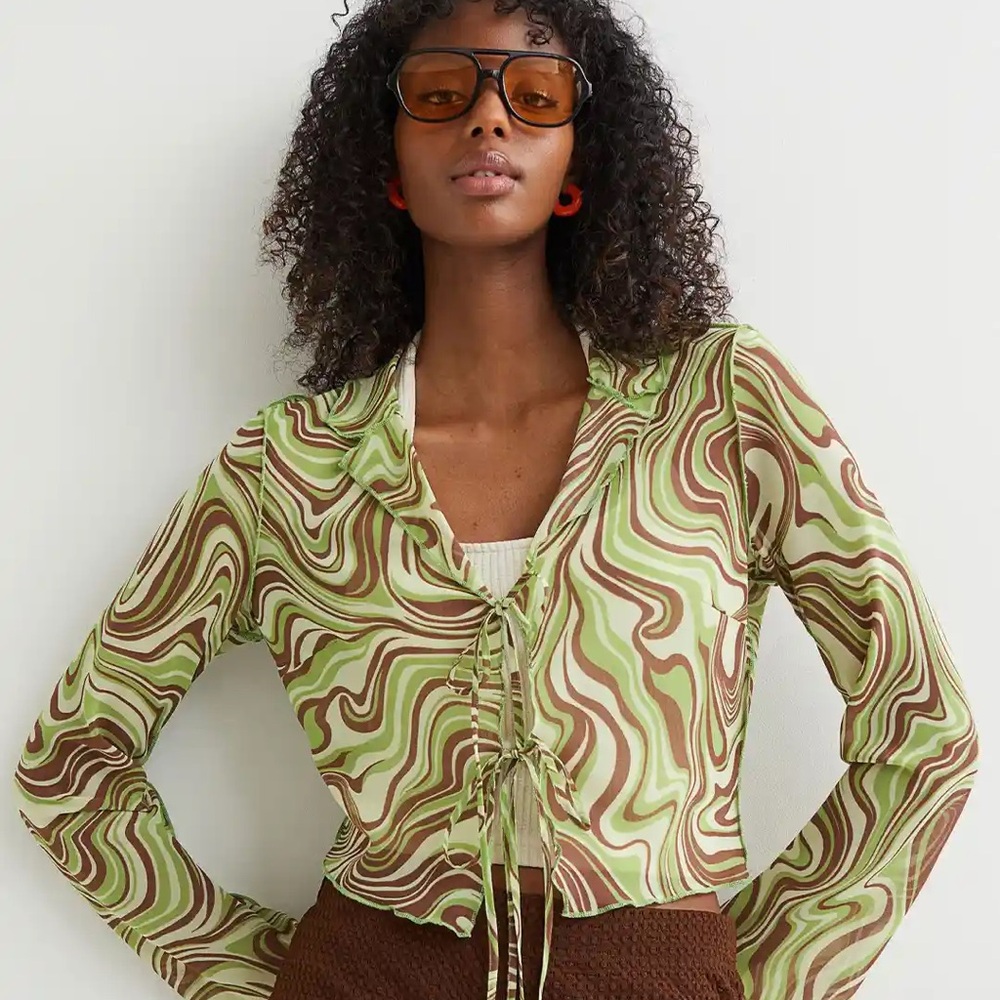 H&M Divided Green and Brown Swirl Blouse